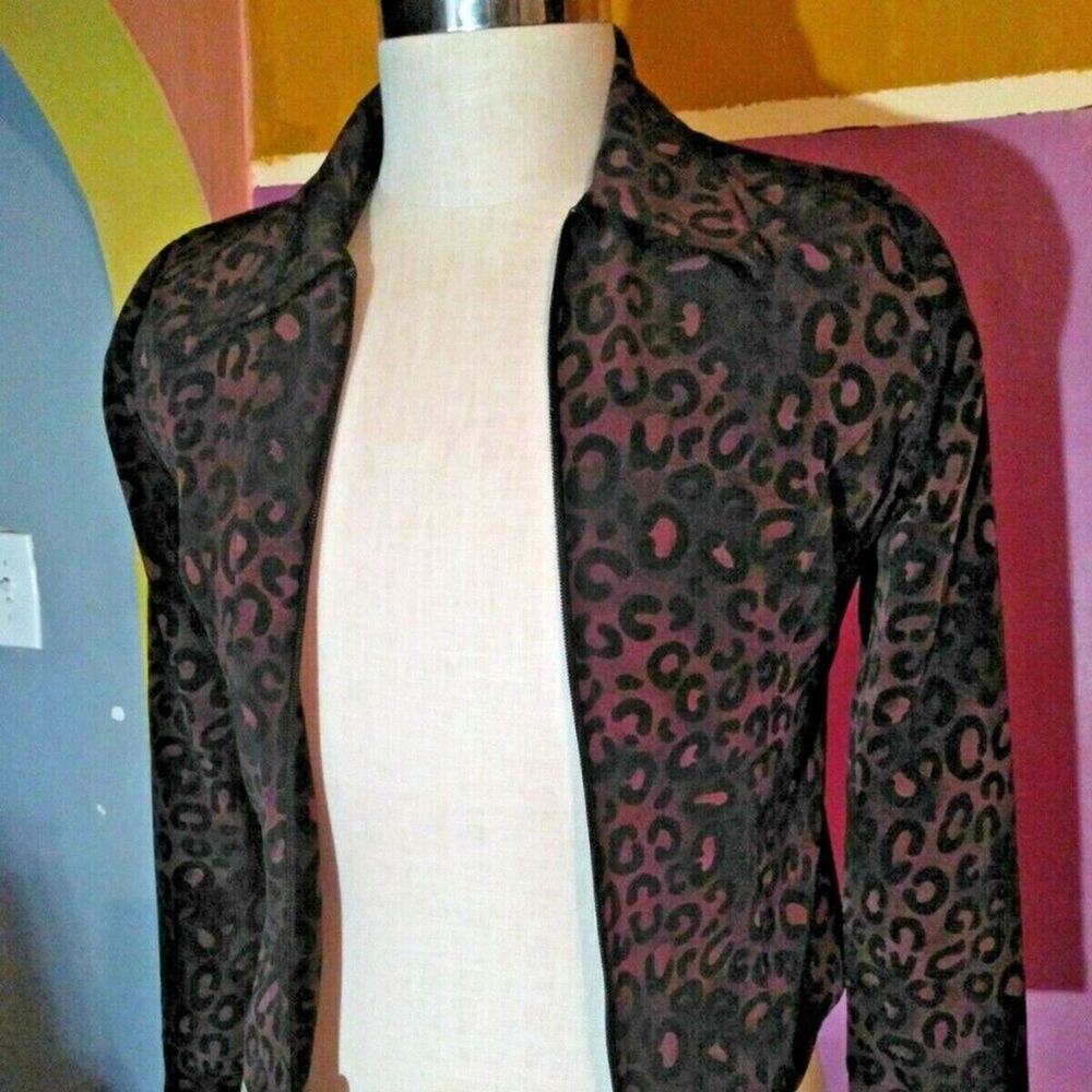 POSITIVE ATTITUDE Petites 6 Brown Leopard Front Zip Blazer